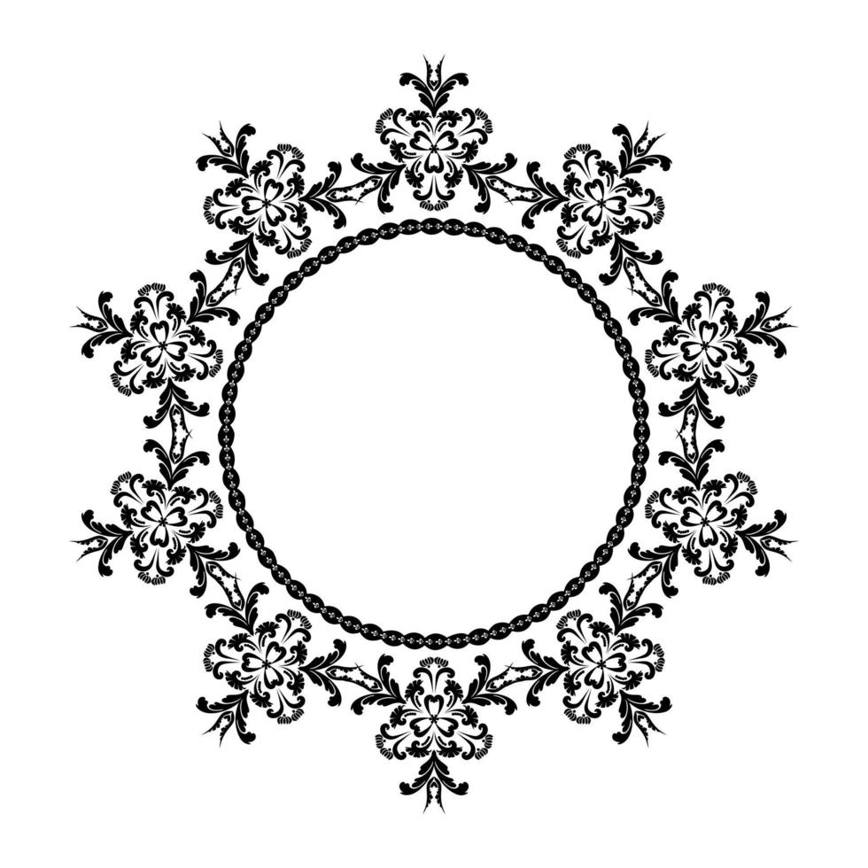 Round ornament in the form of a frame to decorate cards and invitations. Vector design element in oriental style. Black and white. Arabesque for decoration.