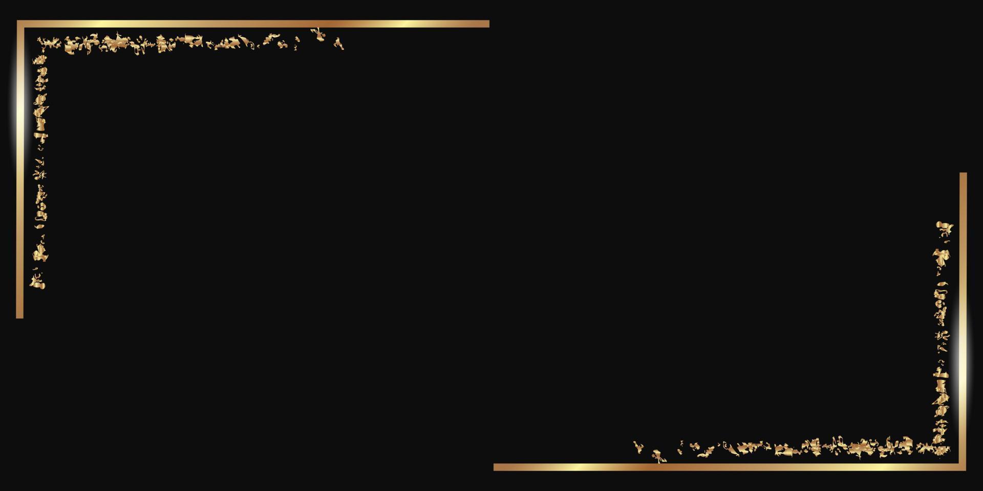 Rectangular gold corners with a metallic sheen effect on a black background. Empty luxury background in art deco style. Vector illustration.