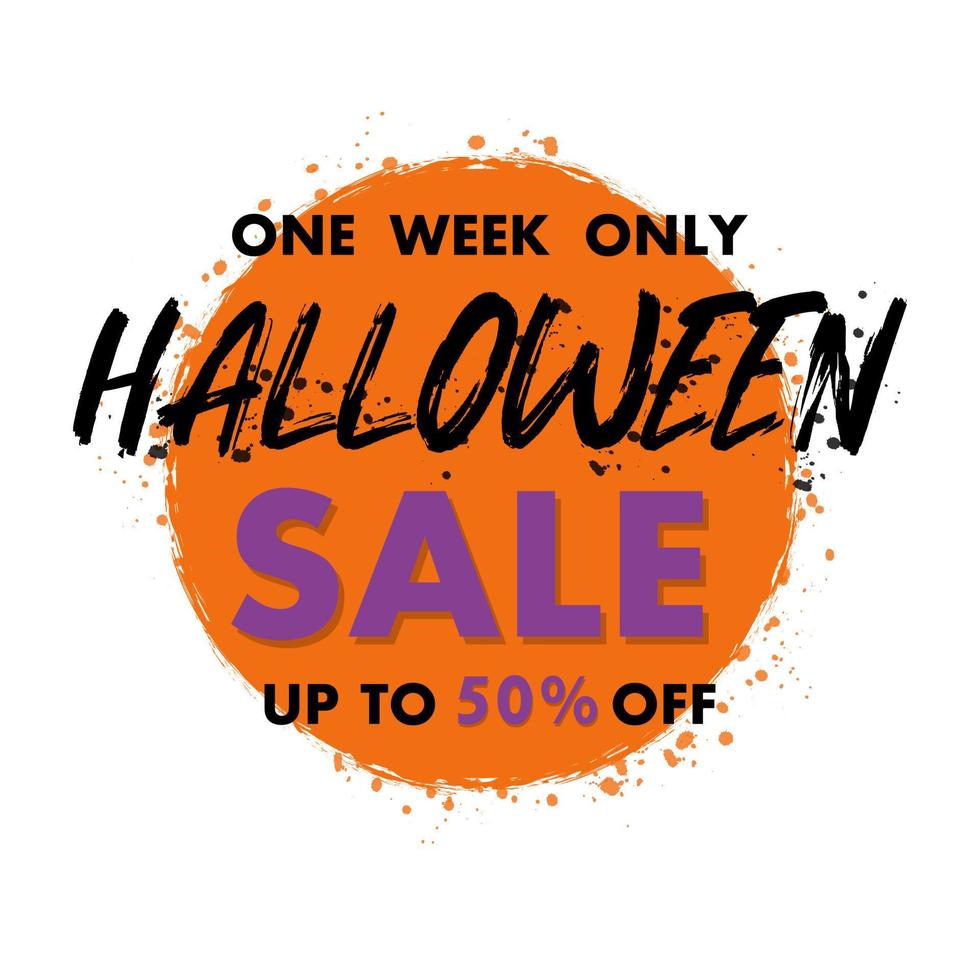 Halloween sale banner on white background for concept design. Festive discount text. Halloween sticker.Vector grunge brush.Discount offer price sign.Vector shopping poster. vector