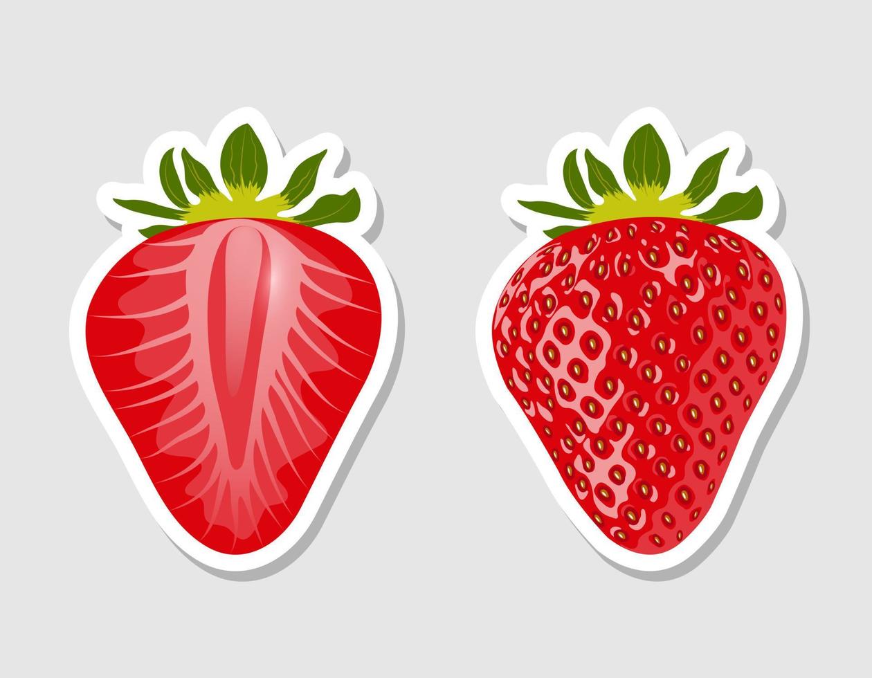 Stickers with strawberries. Red stickers with strawberry in trendy style. Vector drawing.Healthy food set. Logo, label.