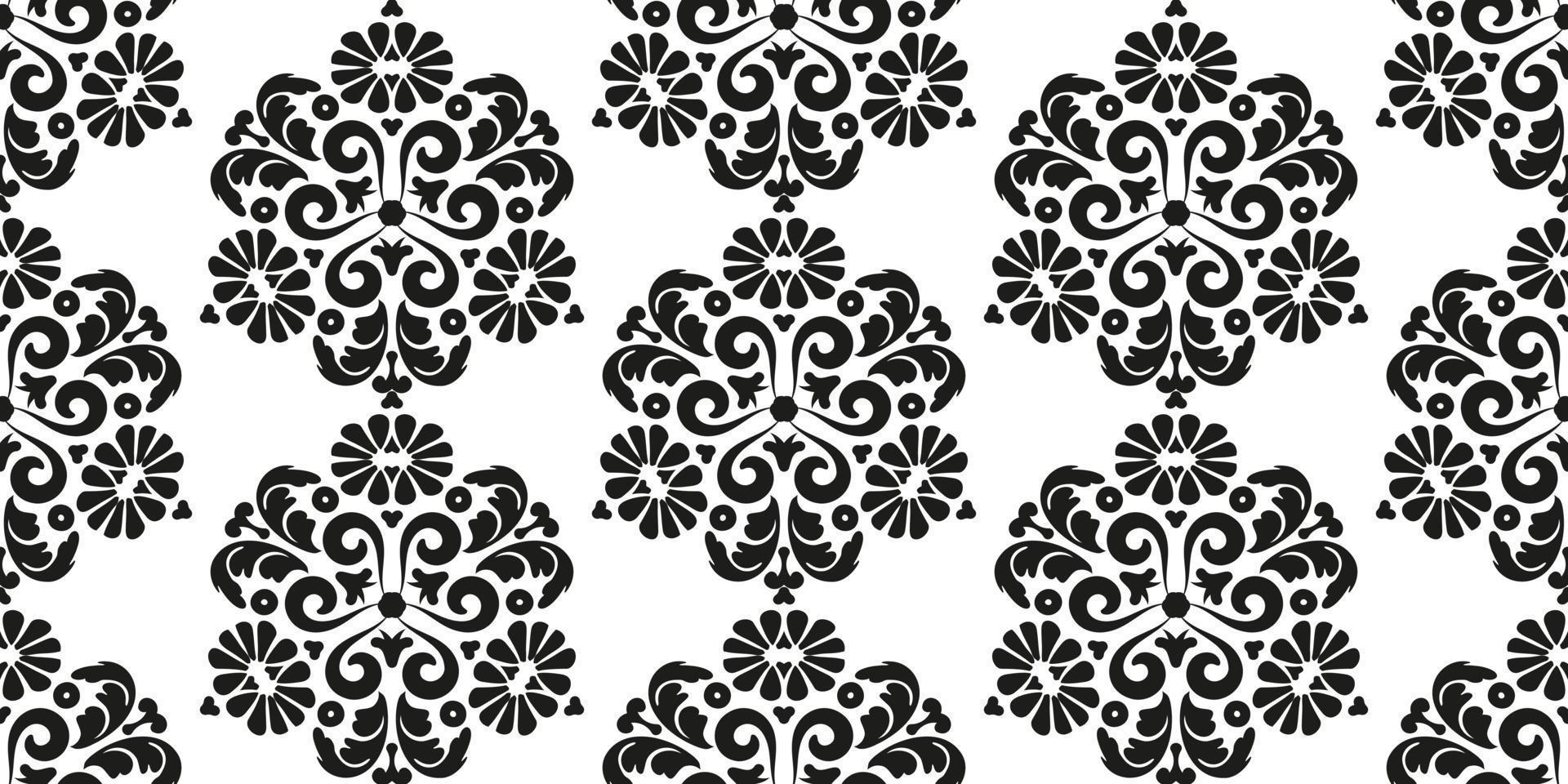 Seamless pattern in oriental style. Vector damask pattern for wallpaper, textile or paper. Pattern with vignettes. Black and white.