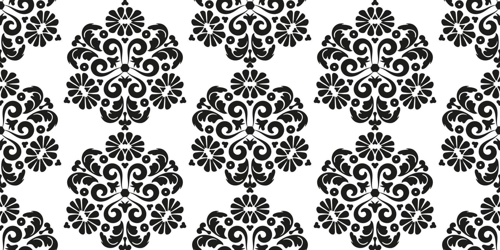 Seamless pattern in oriental style. Vector damask pattern for wallpaper, textile or paper. Pattern with vignettes. Black and white.