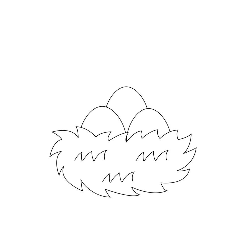 Vector illustration of cute nest with eggs on white background.