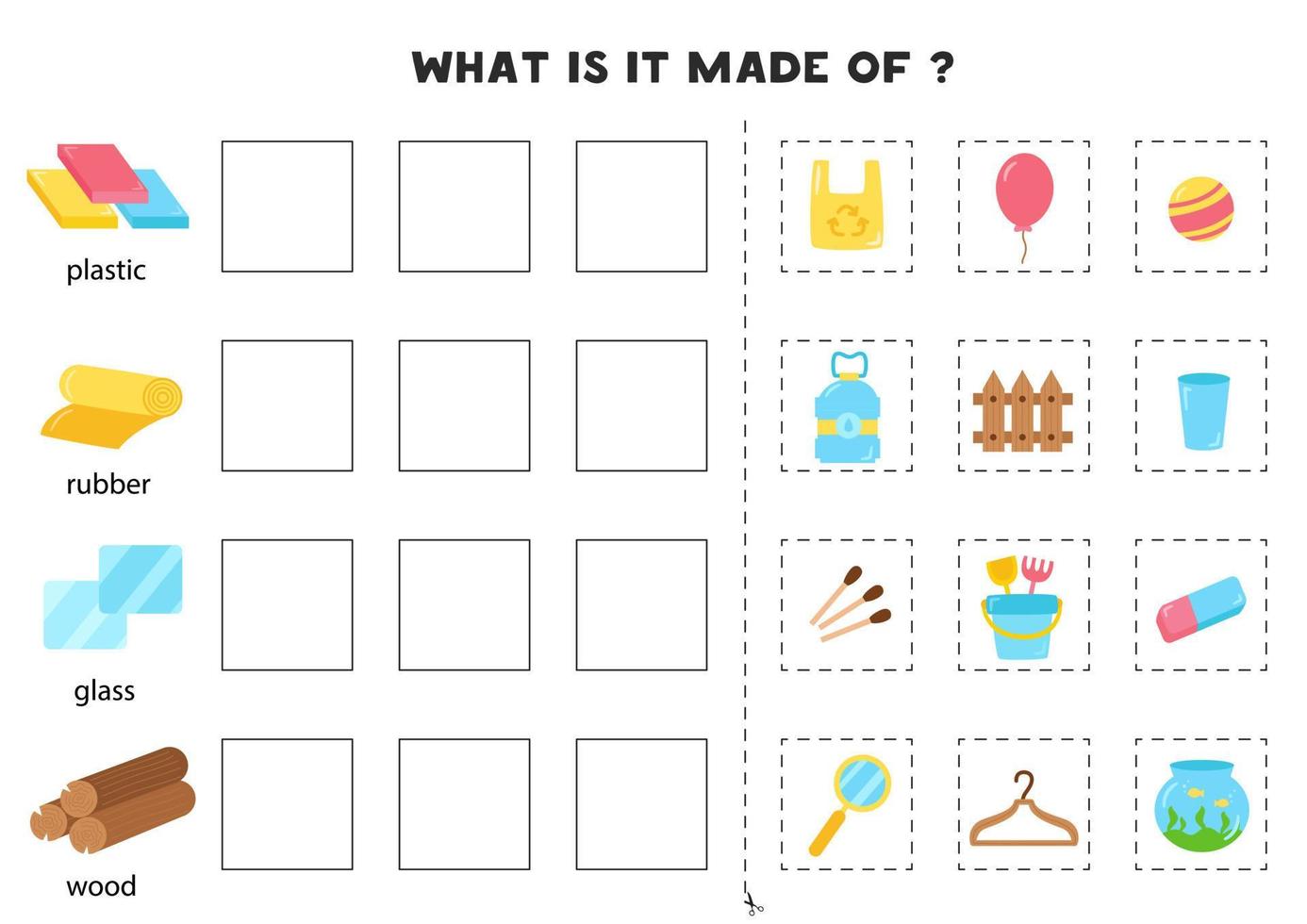 What it is made of. Learning materials. Educational cards. vector