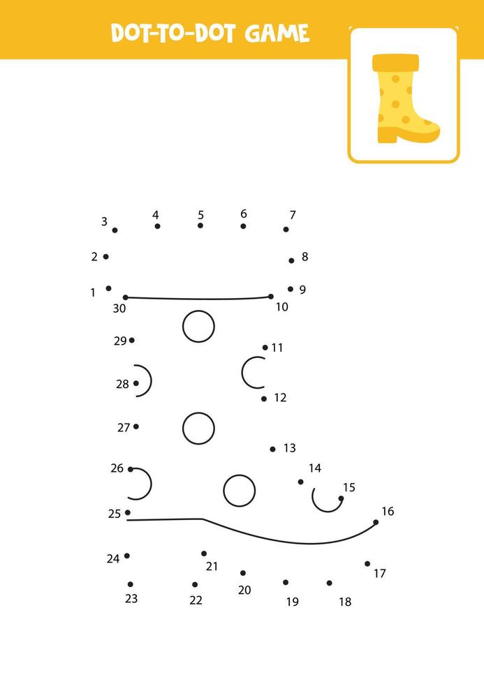 conecta el juego de puntos con bota de goma. vector