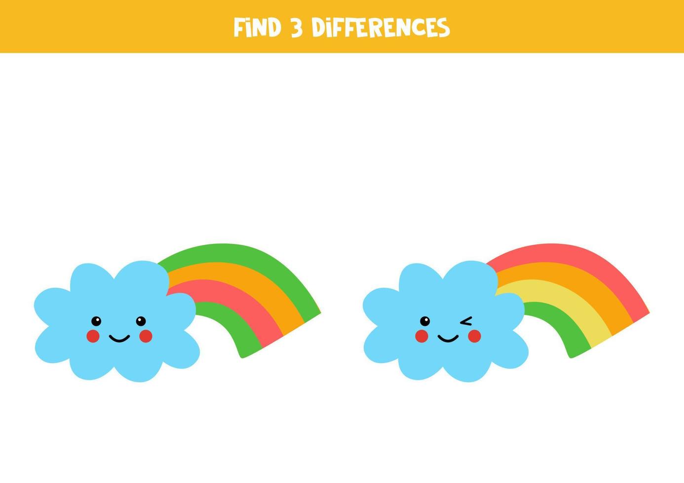 Encuentra 3 diferencias entre dos nubes de arcoíris. vector