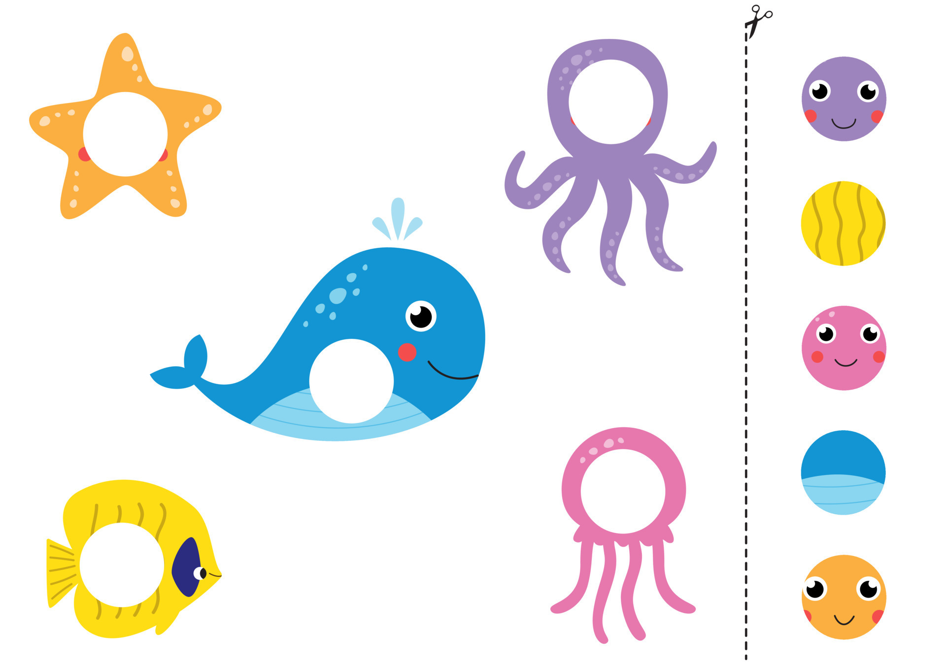 Cut and glue parts of cute cartoon sea animals. 7766546 Vector Art at