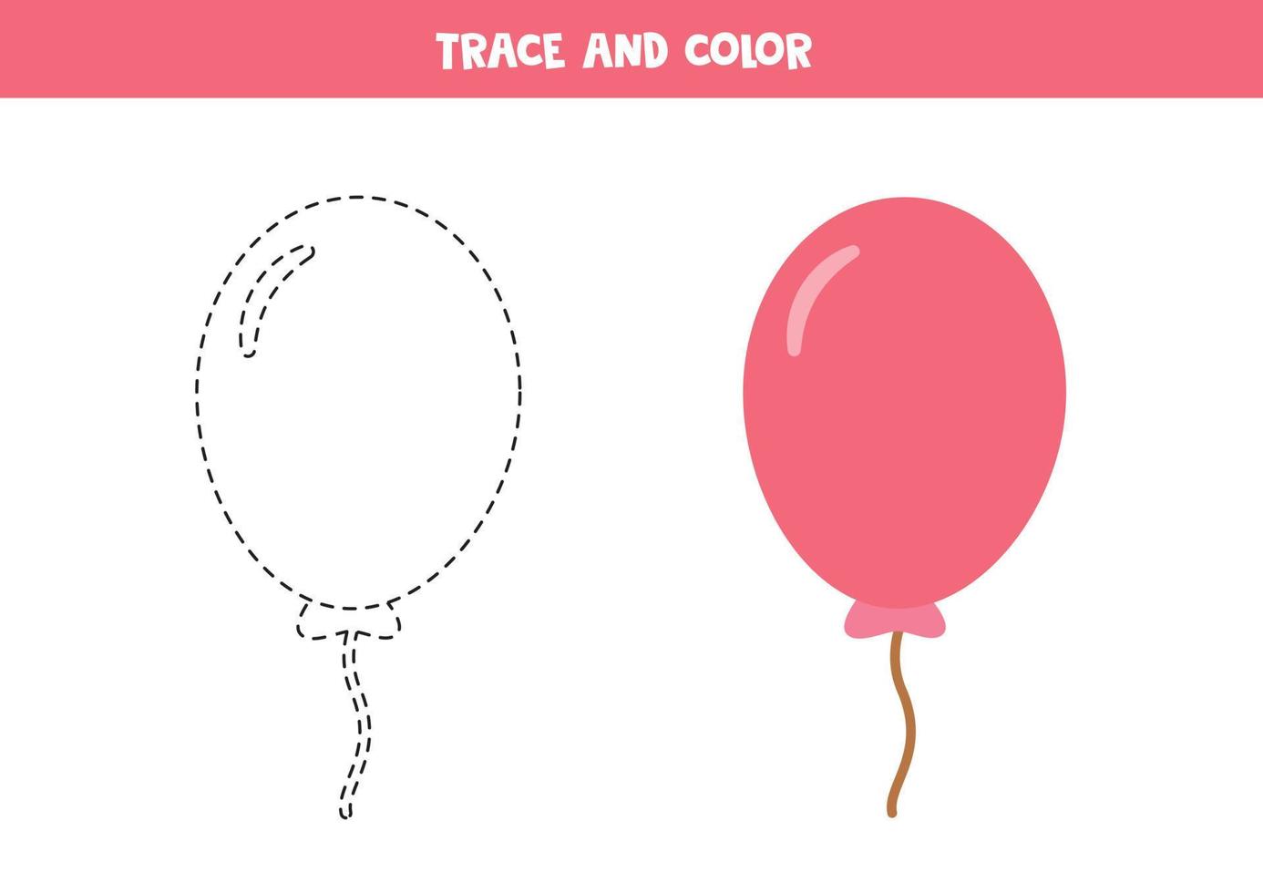 Trace and color cartoon balloon. Worksheet for kids. vector