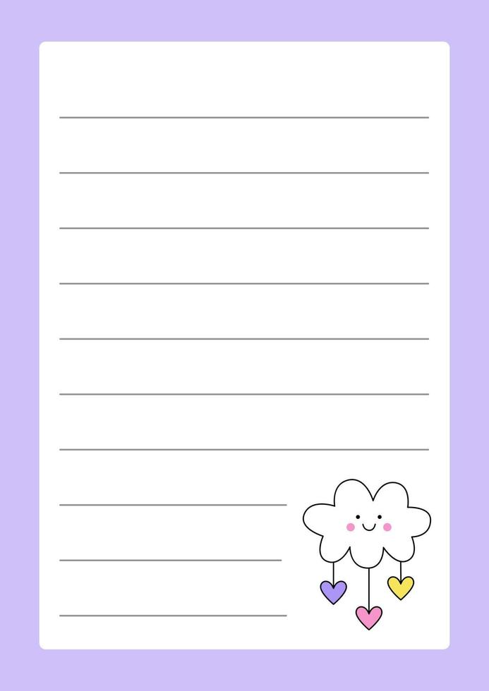 Vector sheet for making notes with cute kawaii cloud.