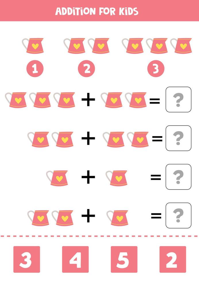 Addition for kids with cute pink watering can. vector