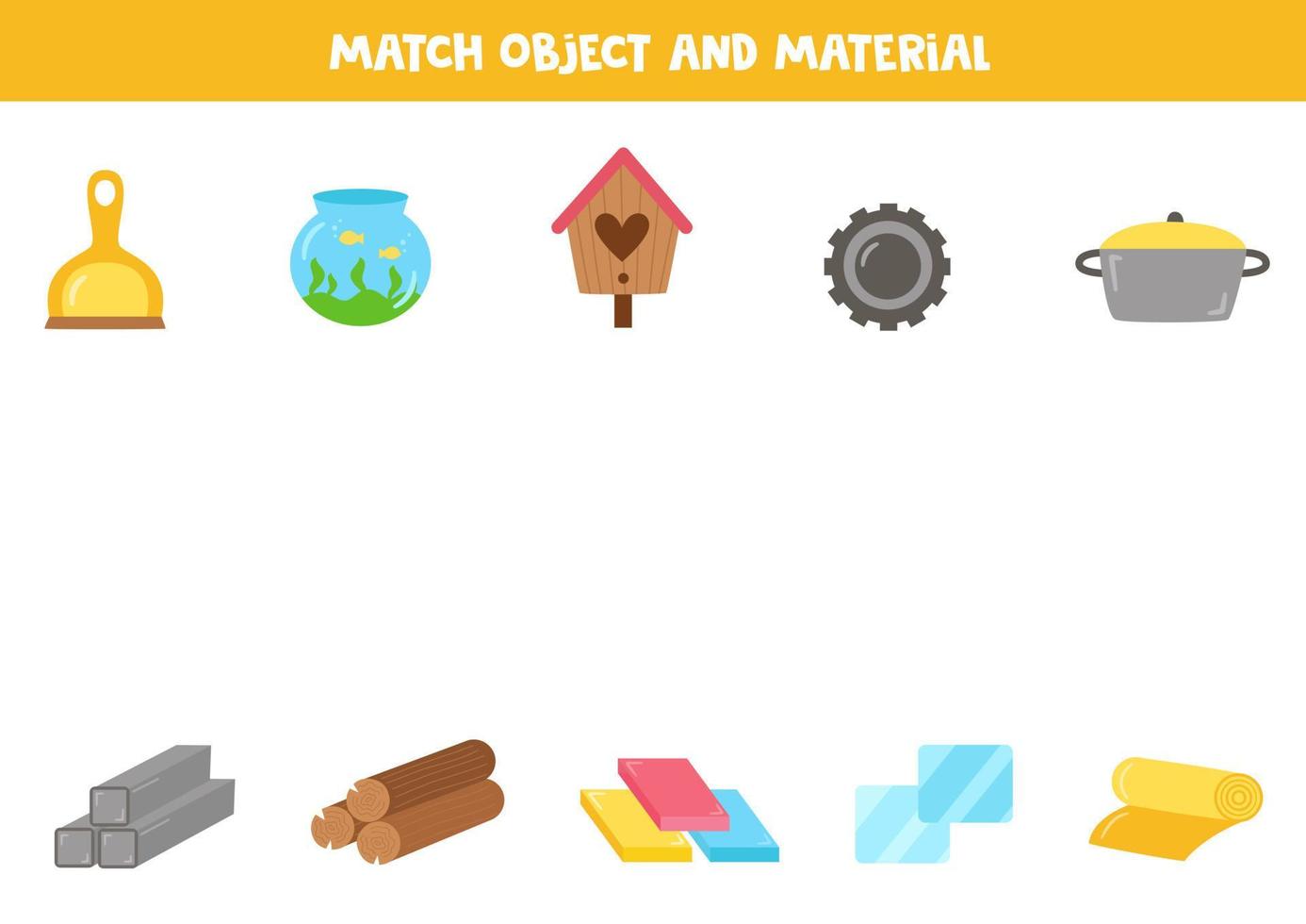 Match object and material. Logical puzzle for kids. vector