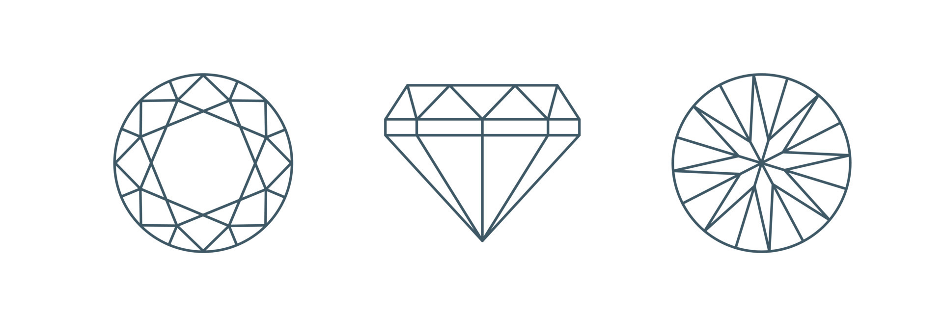 round-brilliant-cut-line-icon-set-side-and-front-view-editable-strokes