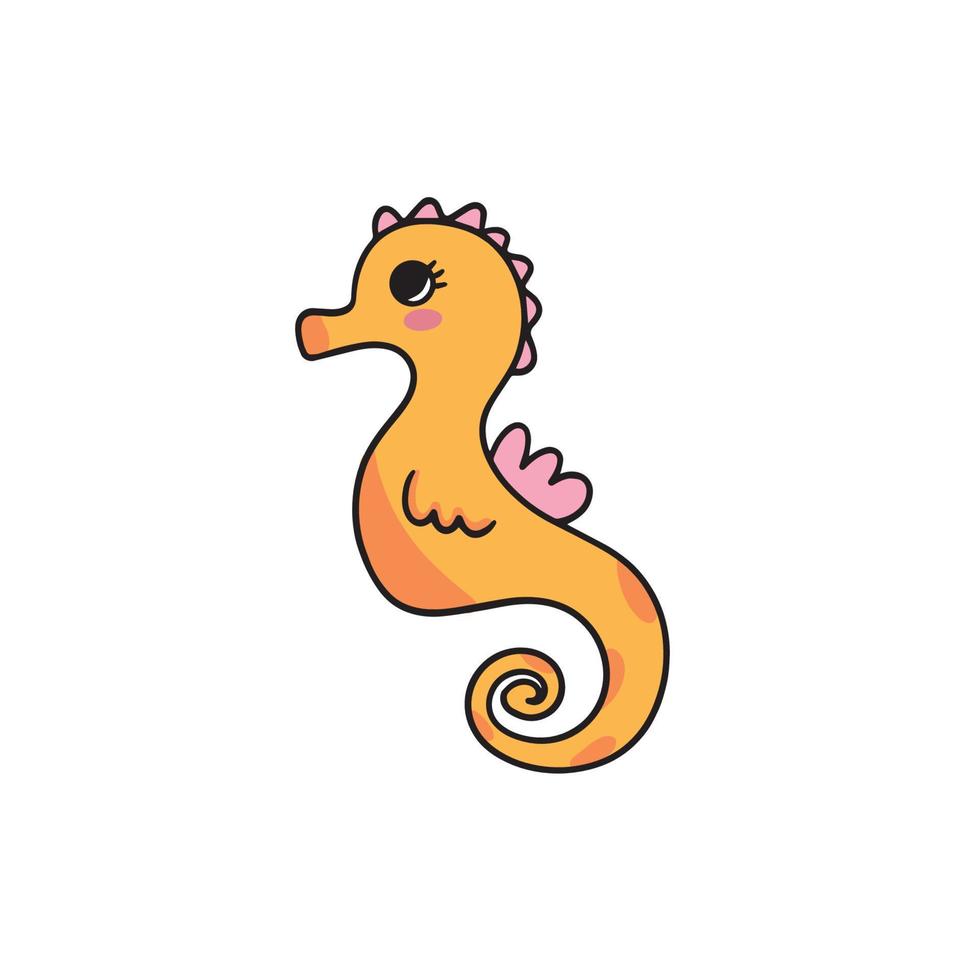 Cute cartoon orange seahorse. Isolated vector illustration