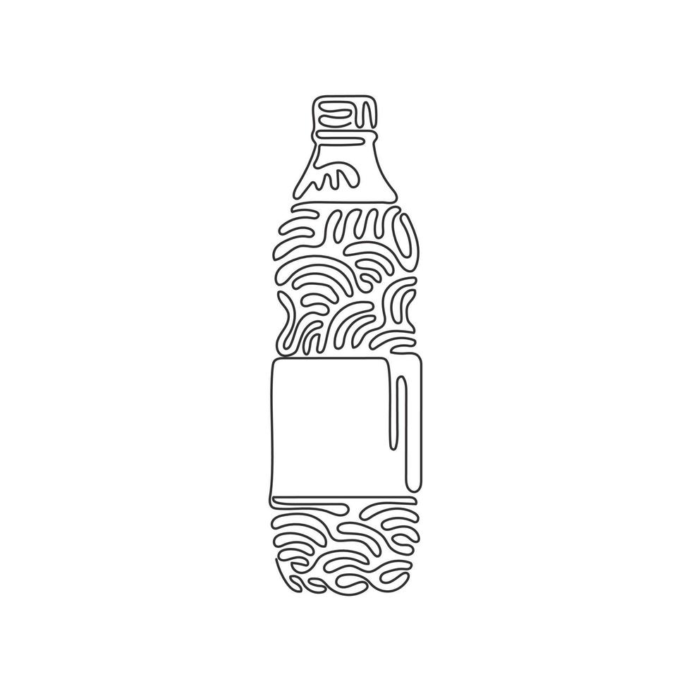 Continuous one line drawing soft drink in bottle plastic. Cold cola soda to crave for refreshing feeling. Drink to quench thirst. Swirl curl style. Single line draw design vector graphic illustration