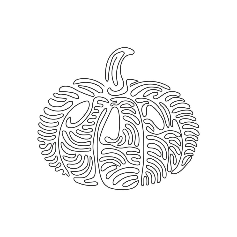 Single one line drawing healthy vegetables with pumpkin, vitamins and minerals. Diet, eco food, vegan, nutrition. Swirl curl style. Modern continuous line draw design graphic vector illustration