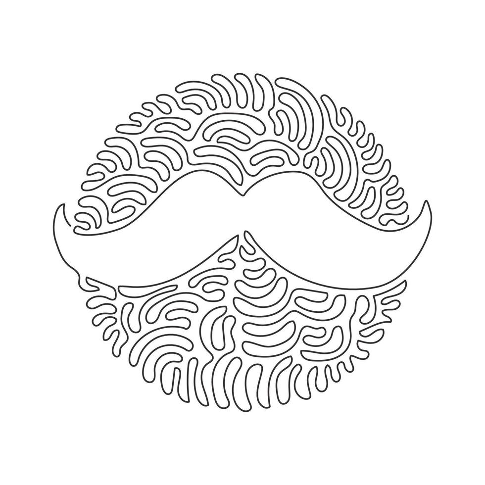 Single continuous line drawing old style mustaches. Adult man moustaches. Mustache vintage facial. Swirl curl circle background style. Dynamic one line draw graphic design vector illustration