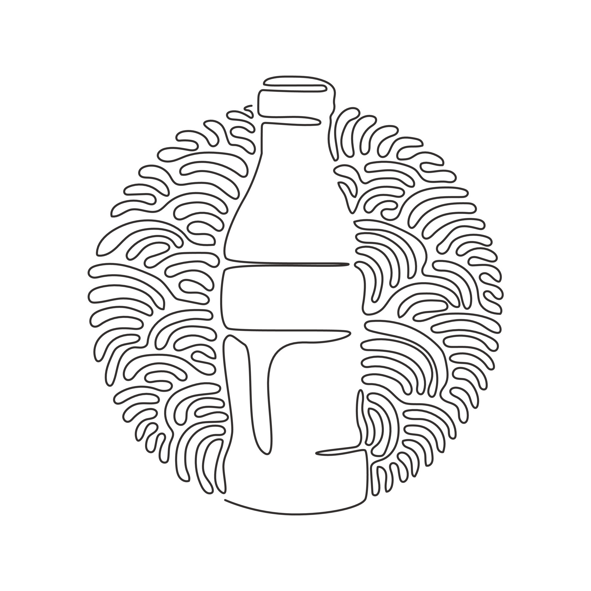 Single one line drawing soft drink in bottle glass. Cold soda for
