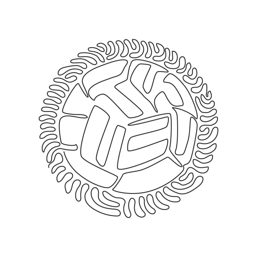 dibujo de una sola línea sepak takraw ball o rattan ball. patada de tijera. concepto de deporte de equipo, juego deportivo asiático, espíritu. estilo de fondo de círculo de rizo de remolino. gráfico de diseño de dibujo de línea continua moderna vector