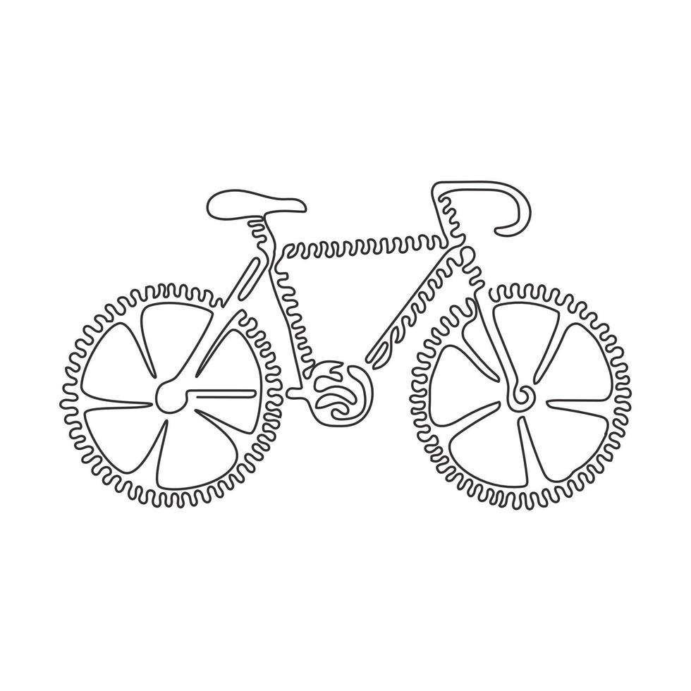 bicicleta de dibujo de una línea continua. icono de bicicleta. concepto de ciclismo. señal para el camino de las bicicletas aislado. estilo plano moderno para gráficos, logotipos. estilo de rizo de remolino. ilustración gráfica de vector de diseño de línea única