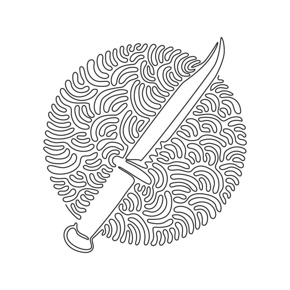 Continuous one line drawing marine combat knives. Military combat knife, knife of marine corps and U.S. Navy. Swirl curl circle background style. Single line draw design vector graphic illustration
