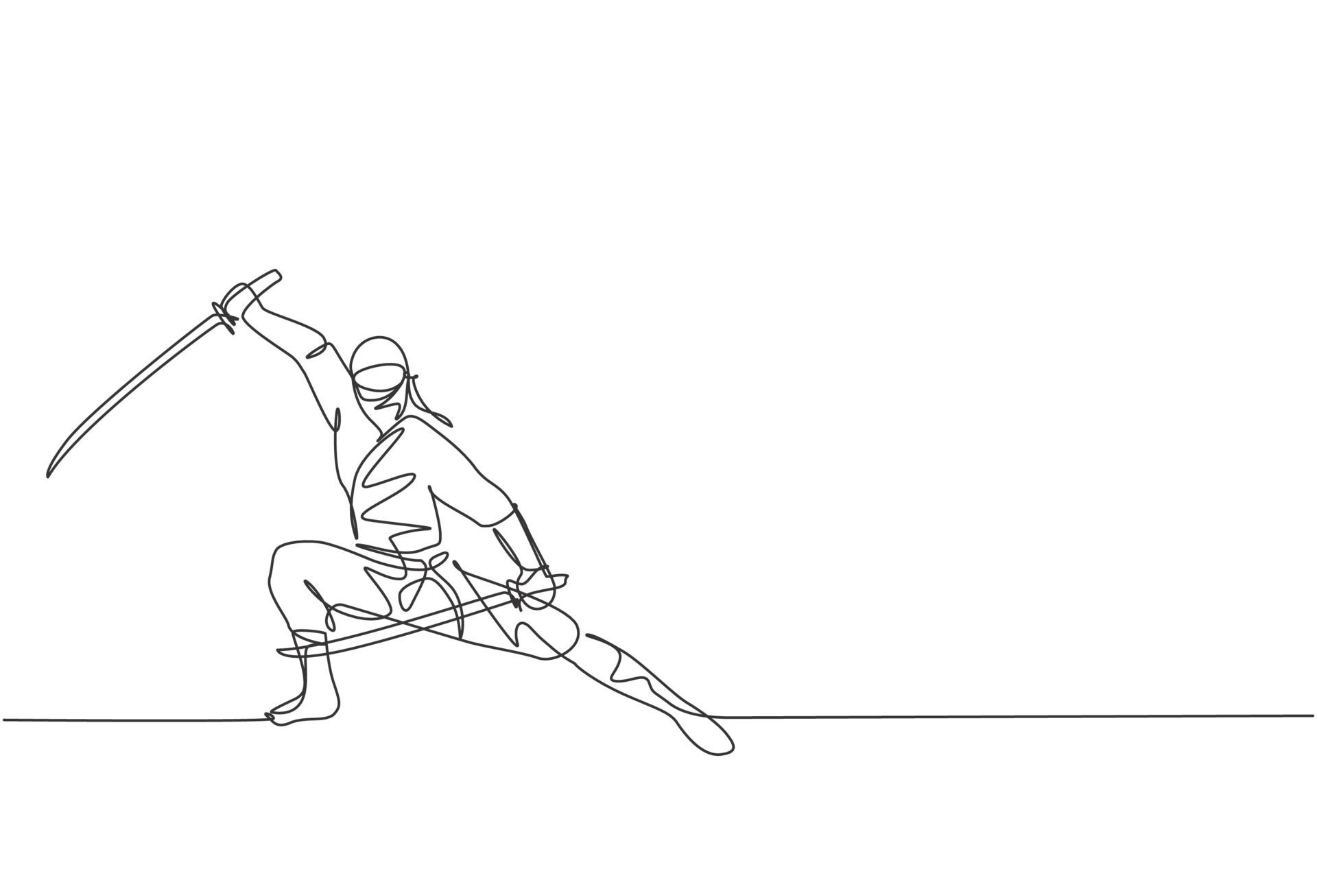 One continuous line drawing of young brave Japanese ninja character on  black costume with attacking position. Martial art fighting concept.  Dynamic single line draw design vector graphic illustration 7767242 Vector  Art at