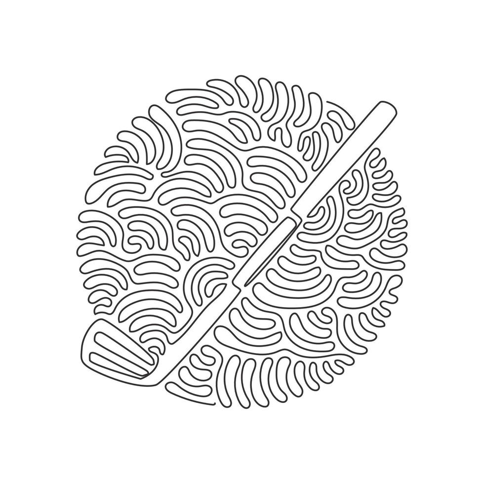 Continuous one line drawing golf stick. Golf club, wood no 1, driver, 1-wood, club for T-Off. Golf equipment. Swirl curl circle background style. Single line draw design vector graphic illustration