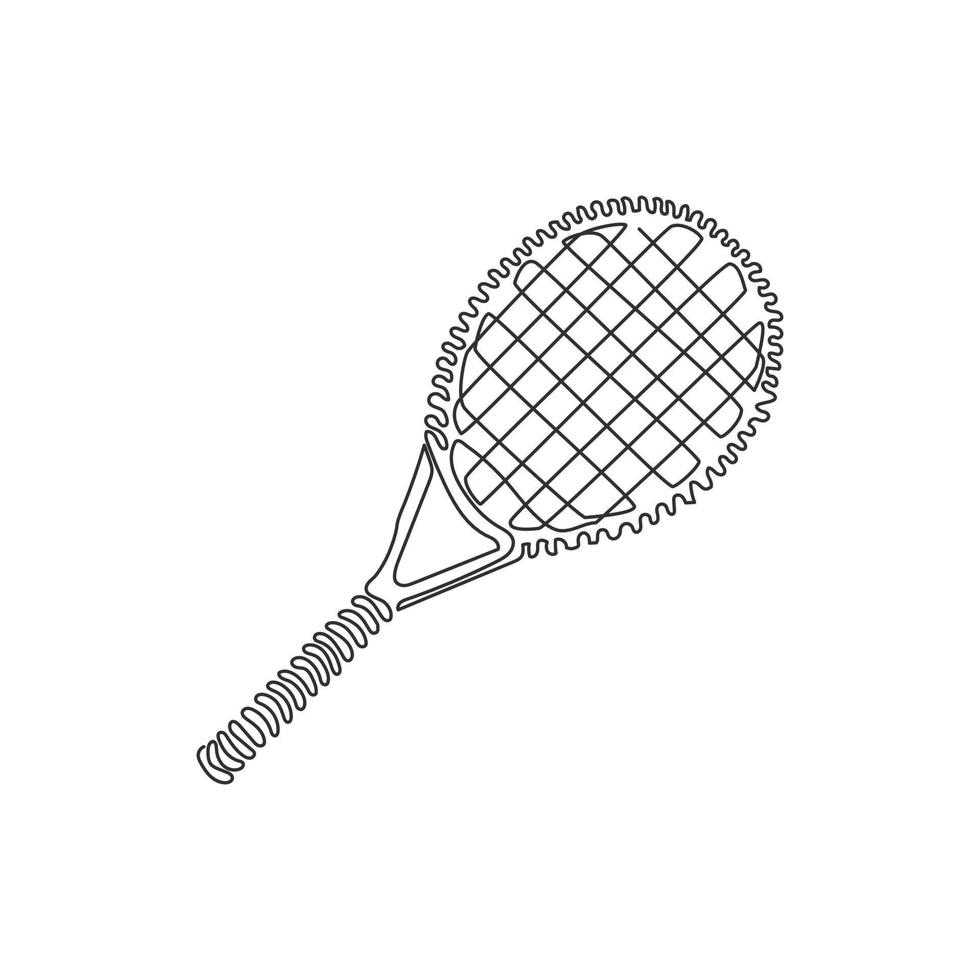 Continuous one line drawing tennis racket, tennis gear for game. Tennis