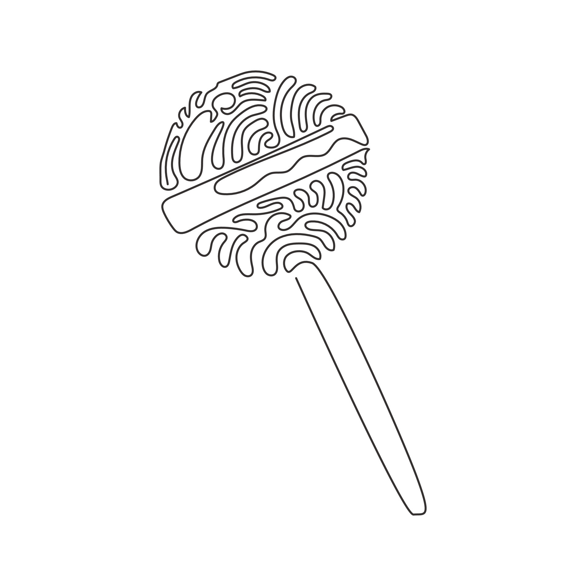Single continuous line drawing sweet lollipops. Round candy on stick