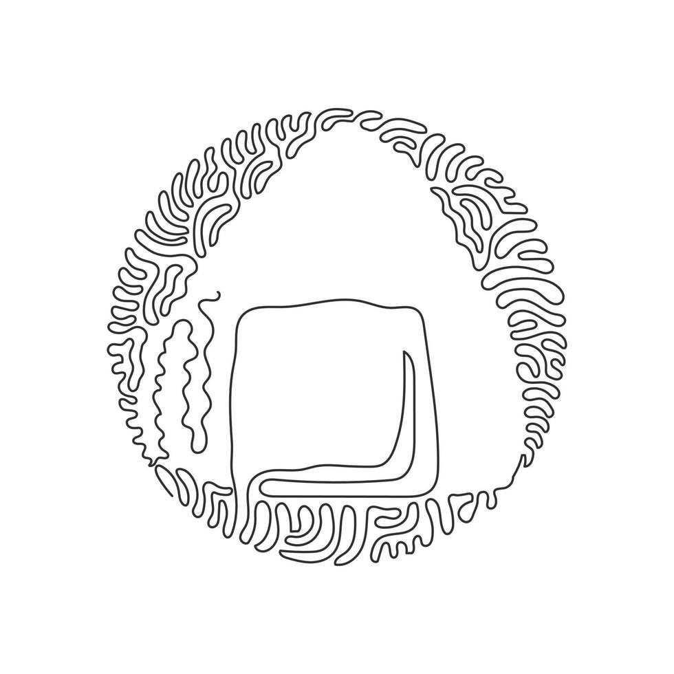 Single one line drawing Onigiri. Rice balls with nori seaweed. Traditional Japanese fast food. Bento lunch. Swirl curl circle background style. Continuous line draw design graphic vector illustration