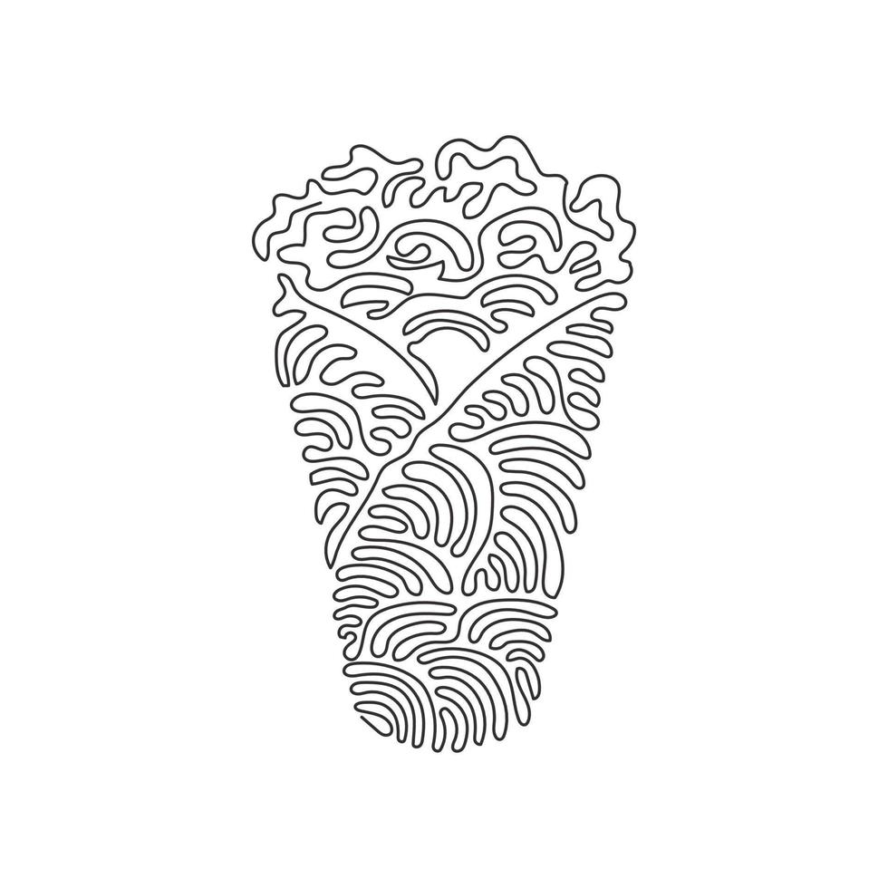 Single one line drawing shawarma or chicken wrap. Turkish fast food with meat and vegetables. Meal on grill of shawarma. Swirl curl style. Continuous line draw design graphic vector illustration