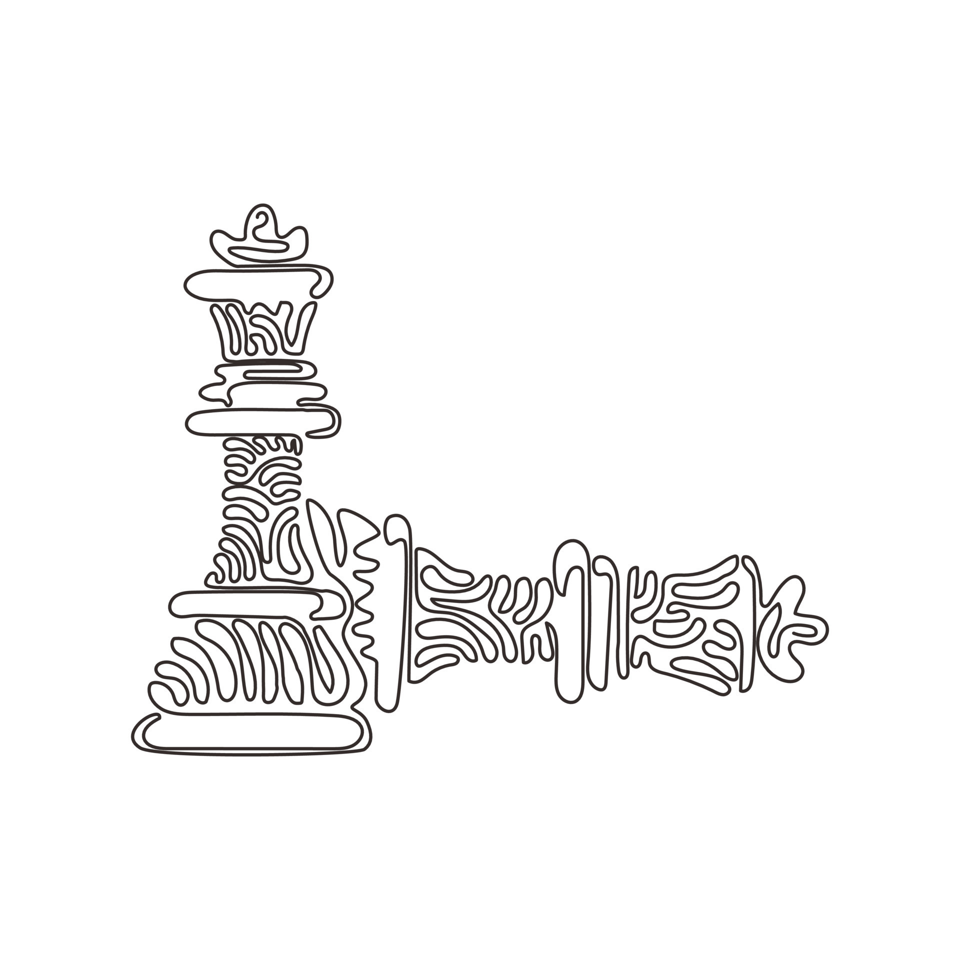 Continuous One Line Drawing of Chess Pieces. King Queen Chess