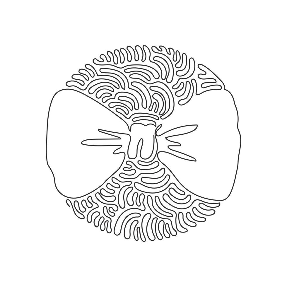 Continuous one line drawing stylish bow tie icon. Realistic formal wear for official event. Elegant clothes object. Swirl curl circle background style. Single line draw design vector illustration