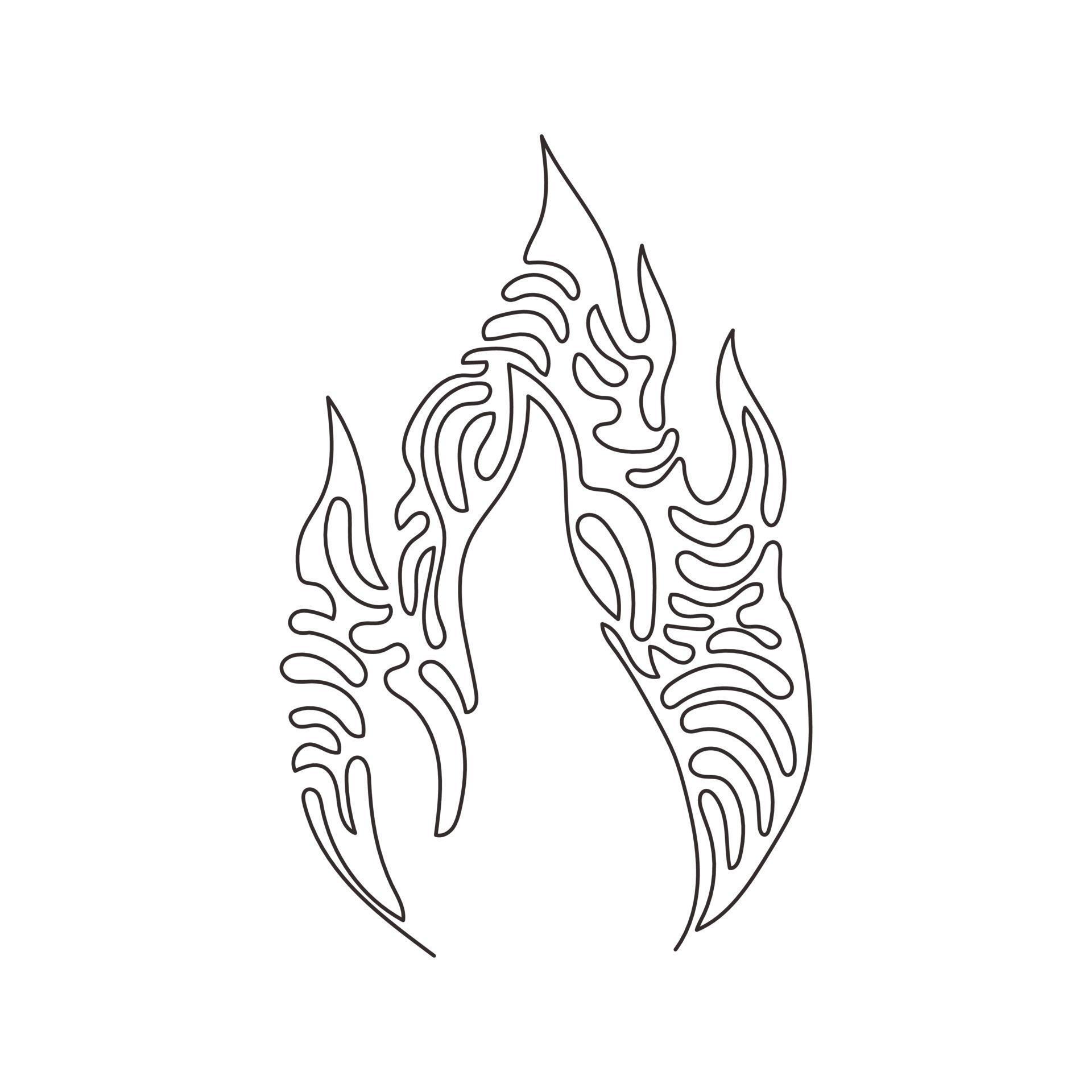 Single one line drawing fire, flame. Red flame in abstract style. Flat