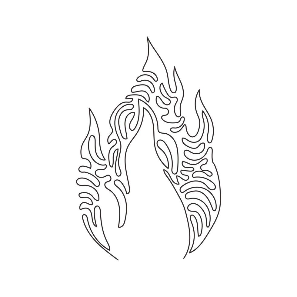 Single one line drawing fire, flame. Red flame in abstract style. Flat fire. Modern art isolated graphic. Fire sign. Swirl curl style. Modern continuous line draw design graphic vector illustration