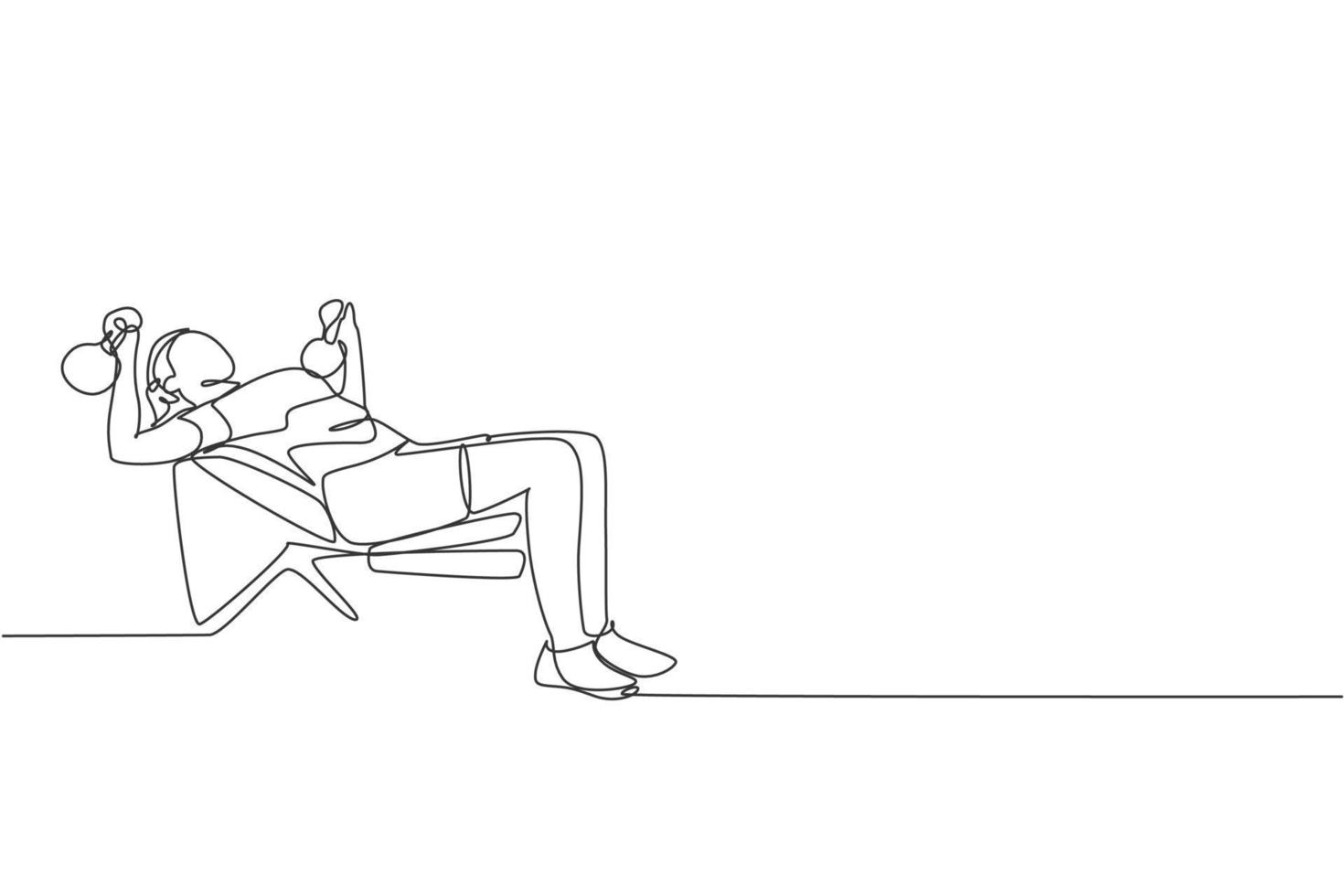 One continuous line drawing of young sporty man working out stretching his  leg in fitness gym club center. Healthy fitness sport concept. Dynamic  single line draw design vector illustration graphic 20614076 Vector