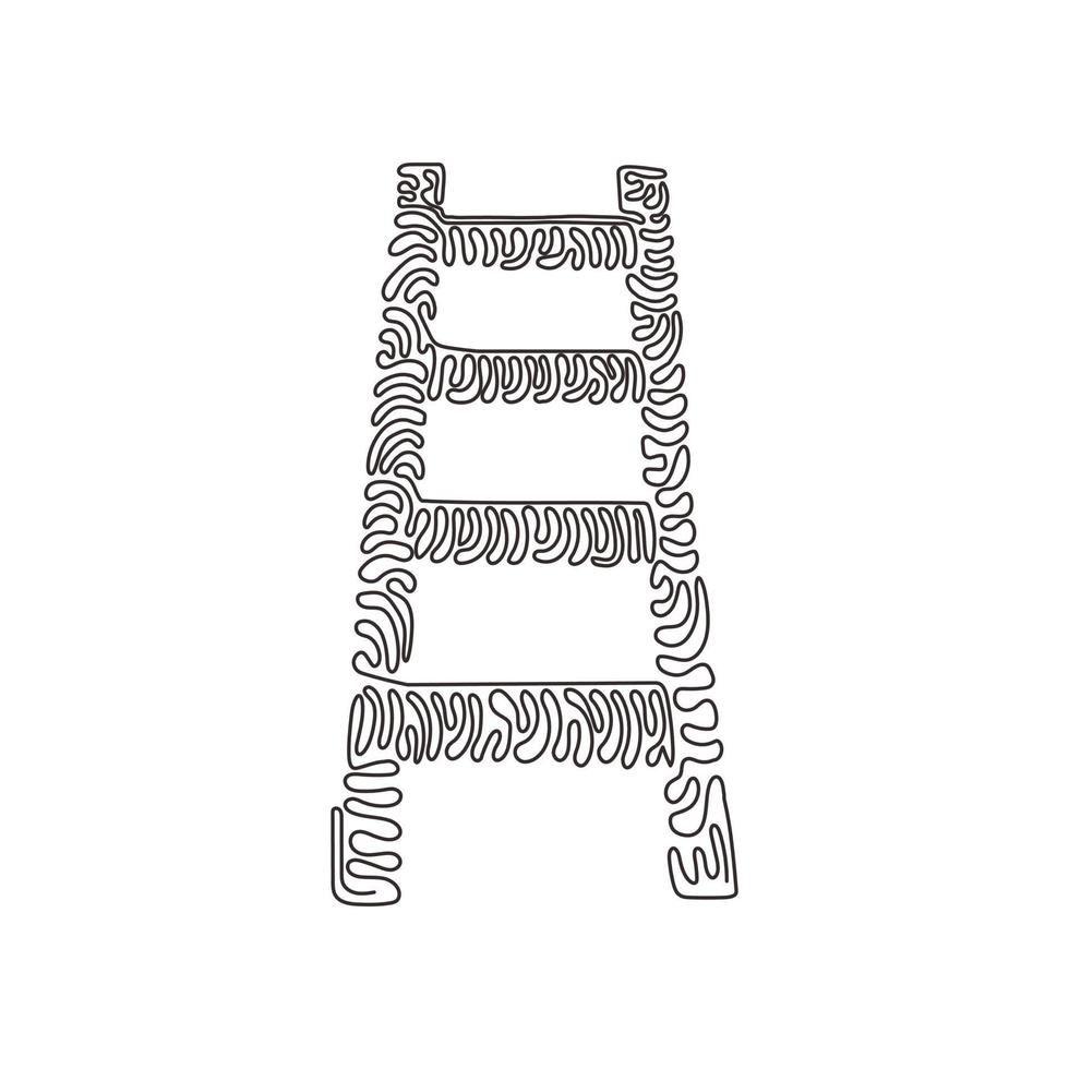 Single one line drawing fire ladder icon. Wooden ladder isolated. Stand ladder logo. Ladder equipment for firefighter. Swirl curl style. Modern continuous line draw design graphic vector illustration
