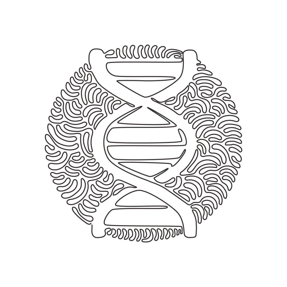 iconos de ADN de dibujo de una sola línea. vida gen modelo bio código genética molécula símbolos médicos. estructura molécula, cromosoma. estilo de fondo de círculo de rizo de remolino. gráfico de diseño de dibujo de línea continua vector