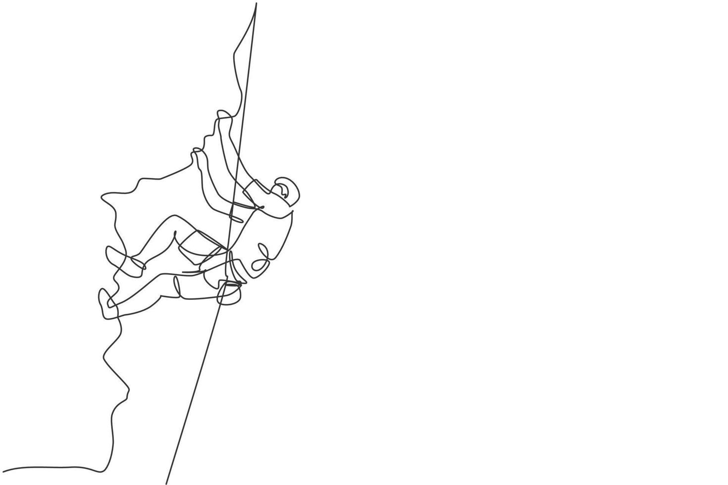 Single continuous line drawing of young muscular rockclimber man