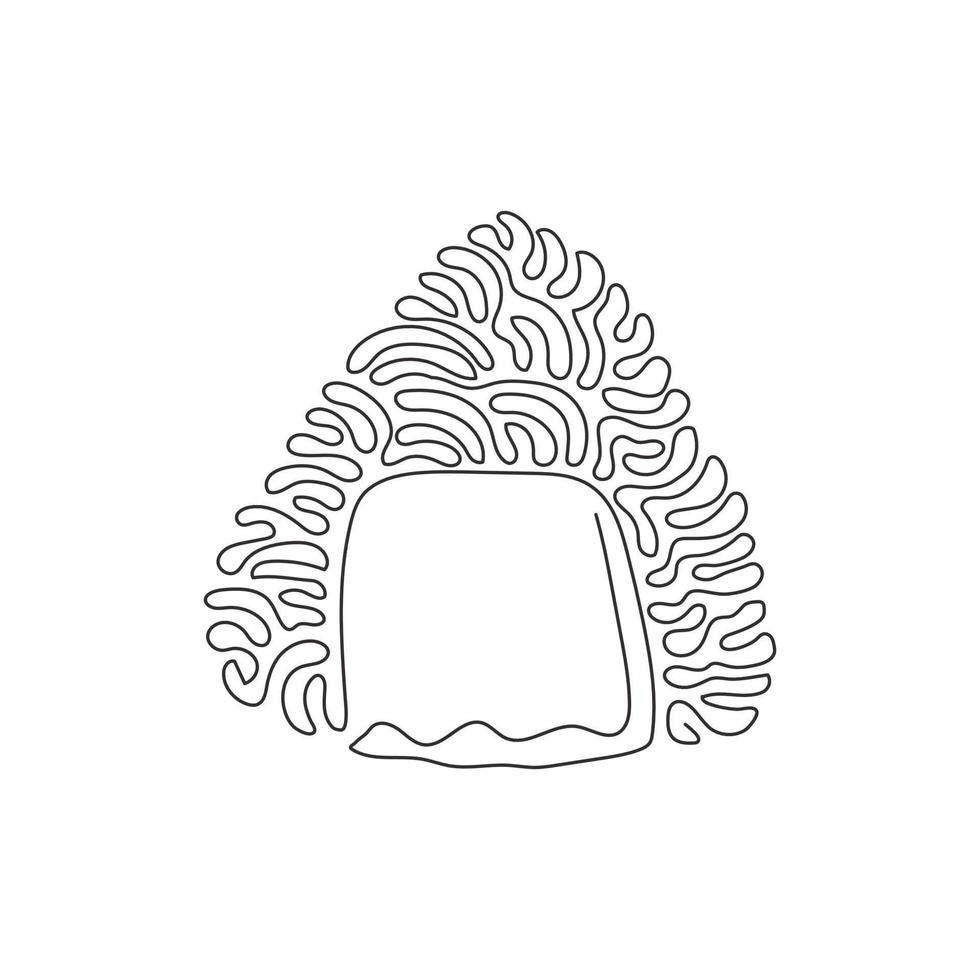 Continuous one line drawing Onigiri. Rice balls with nori seaweed, sesame seeds. Traditional Japanese fast food. Bento lunch. Swirl curl style. Single line draw design vector graphic illustration