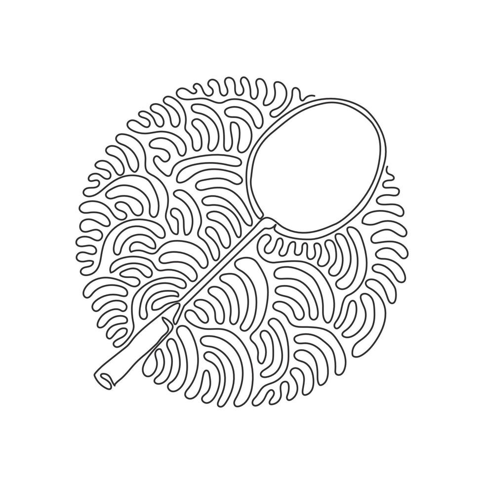 Single one line drawing badminton racket. Sport equipment. Vintage Badminton Racquets. Sporting goods. Swirl curl circle background style. Continuous line draw design graphic vector illustration