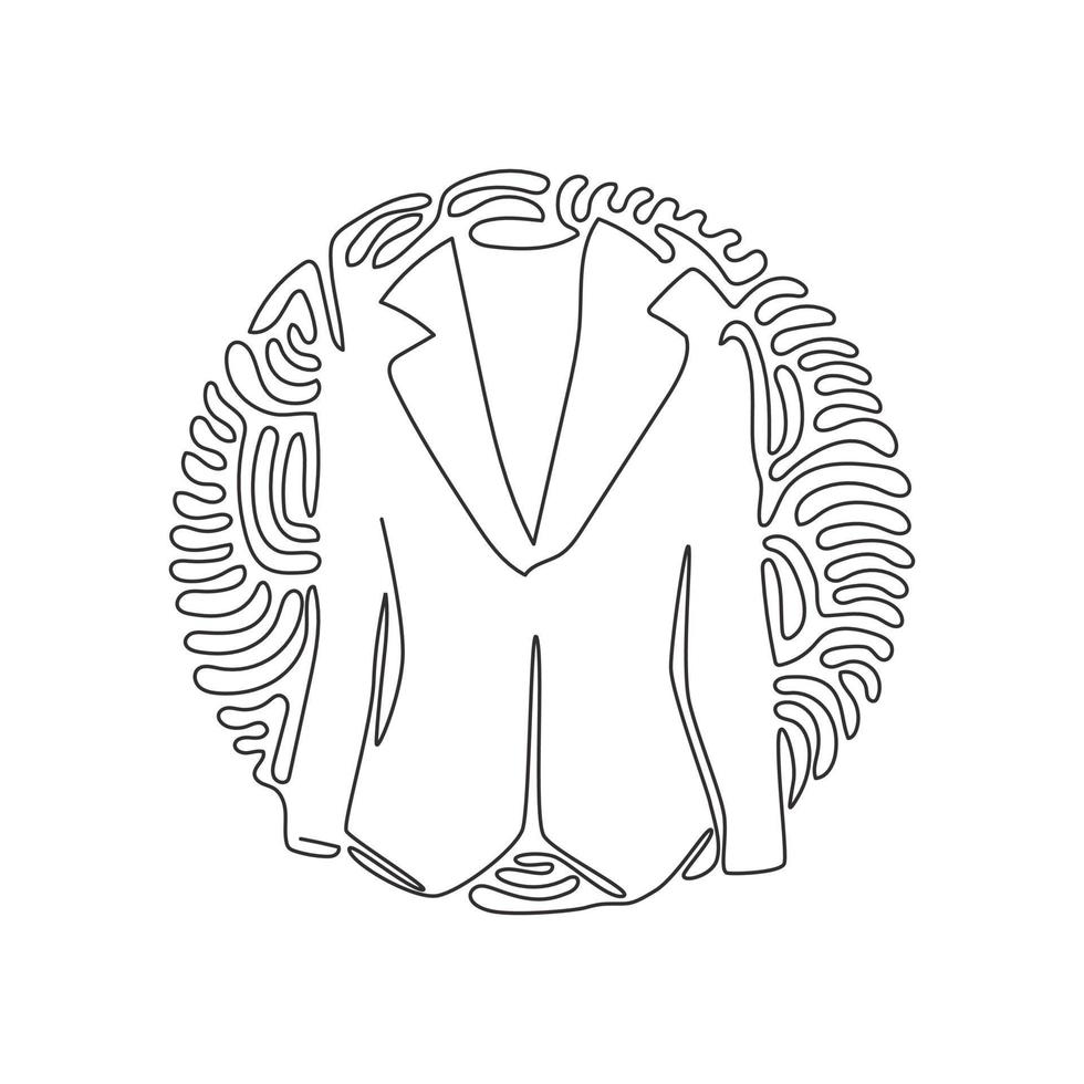chaqueta o chaqueta de mujer de dibujo de una línea continua. ropa básica en estilo de negocios. casaca. traje de negocios. estilo de fondo de círculo de rizo de remolino. ilustración gráfica de vector de diseño de línea única