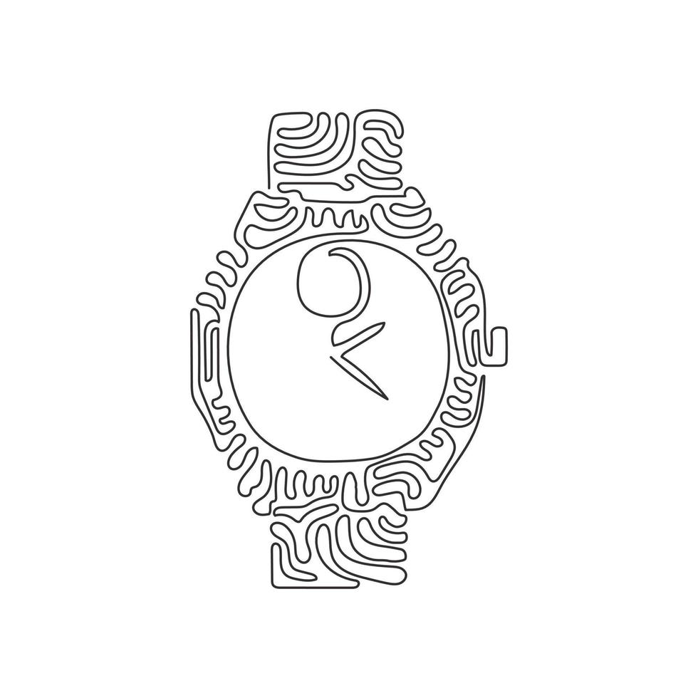 reloj de acero de lujo con dibujo de una sola línea continua con correa de tela negra. clásico reloj de pulsera plateado para hombre con correa metálica. estilo de rizo de remolino. ilustración de vector de diseño gráfico de dibujo de una línea