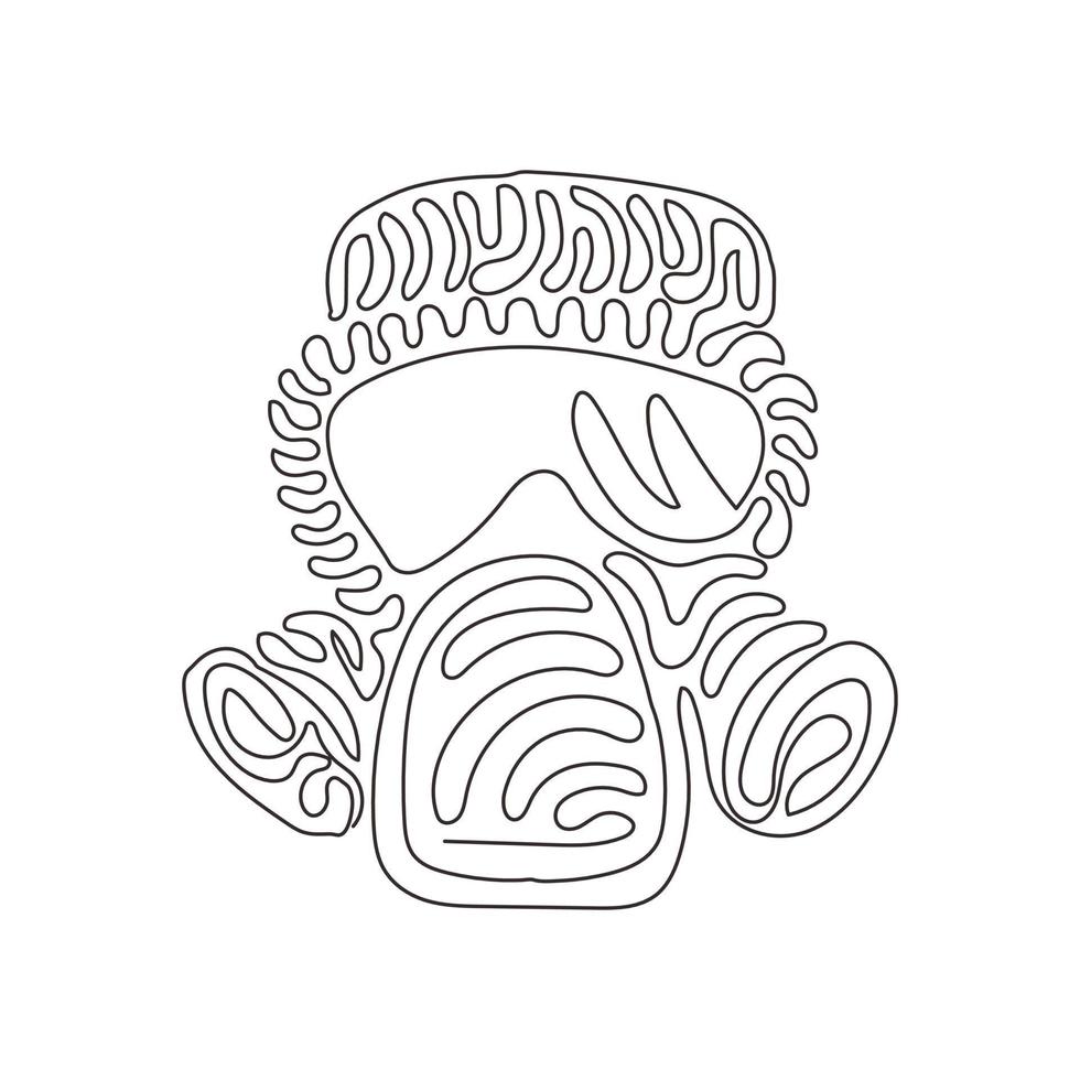 Continuous one line drawing mask with glasses and air filters icon. Defense and protection against poisoning by fumes and smoke. Swirl curl style. Single line draw design vector graphic illustration