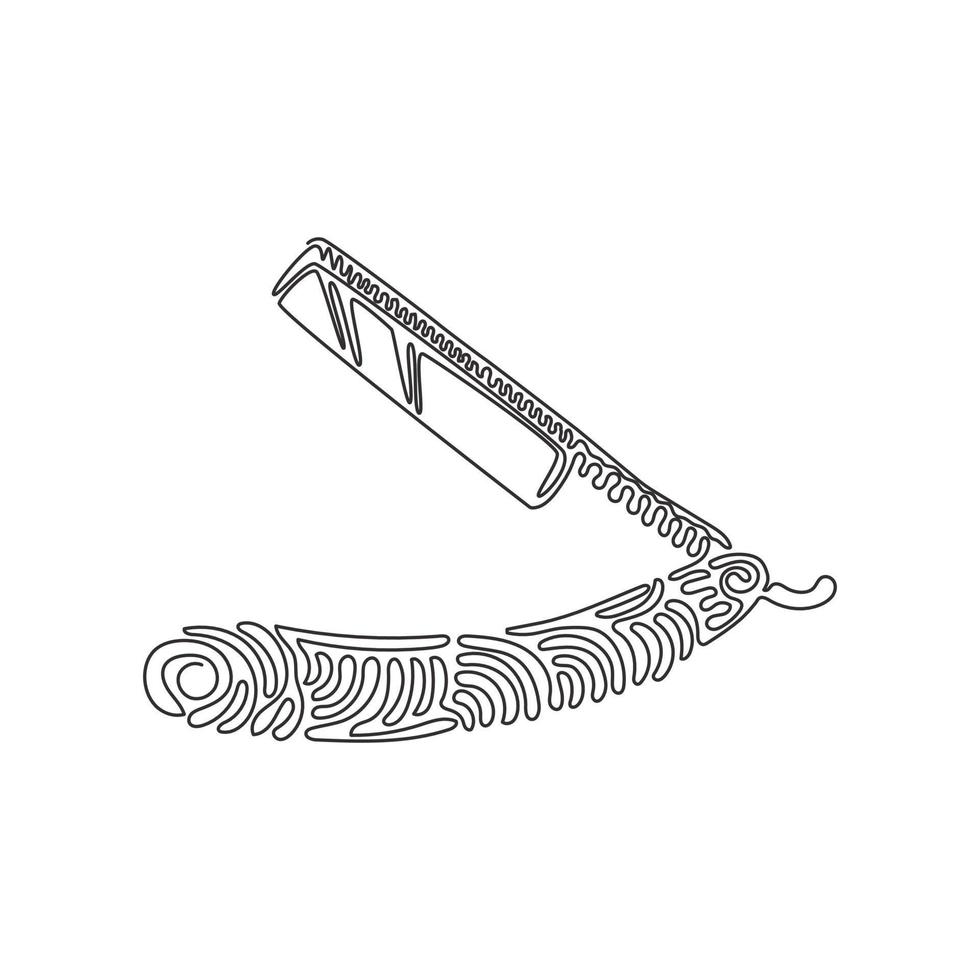Single continuous line drawing Shaving razor. Realistic illustration of straight razor with handle and wet shave razors for men. Swirl curl style. One line draw graphic design vector illustration