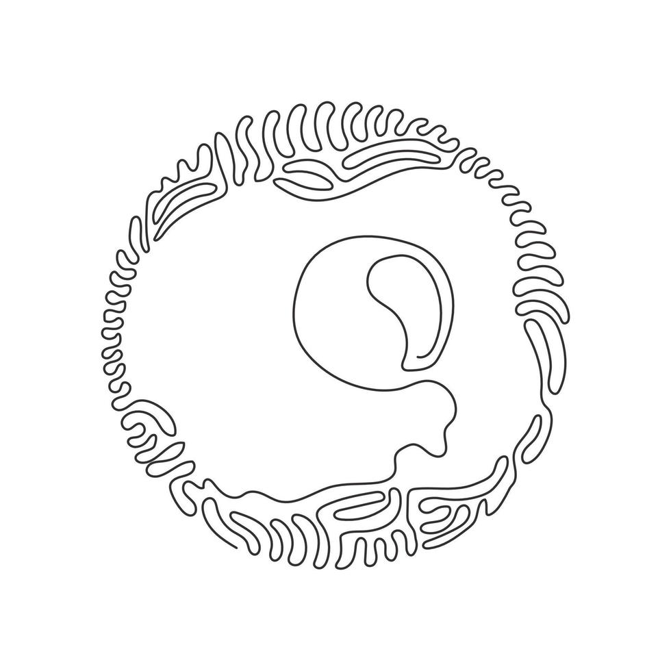 Single continuous line drawing Fried egg breakfast. Omelet meal yolk logo. Scrambled eggs. Healthy food. Swirl curl circle background style. Dynamic one line draw graphic design vector illustration