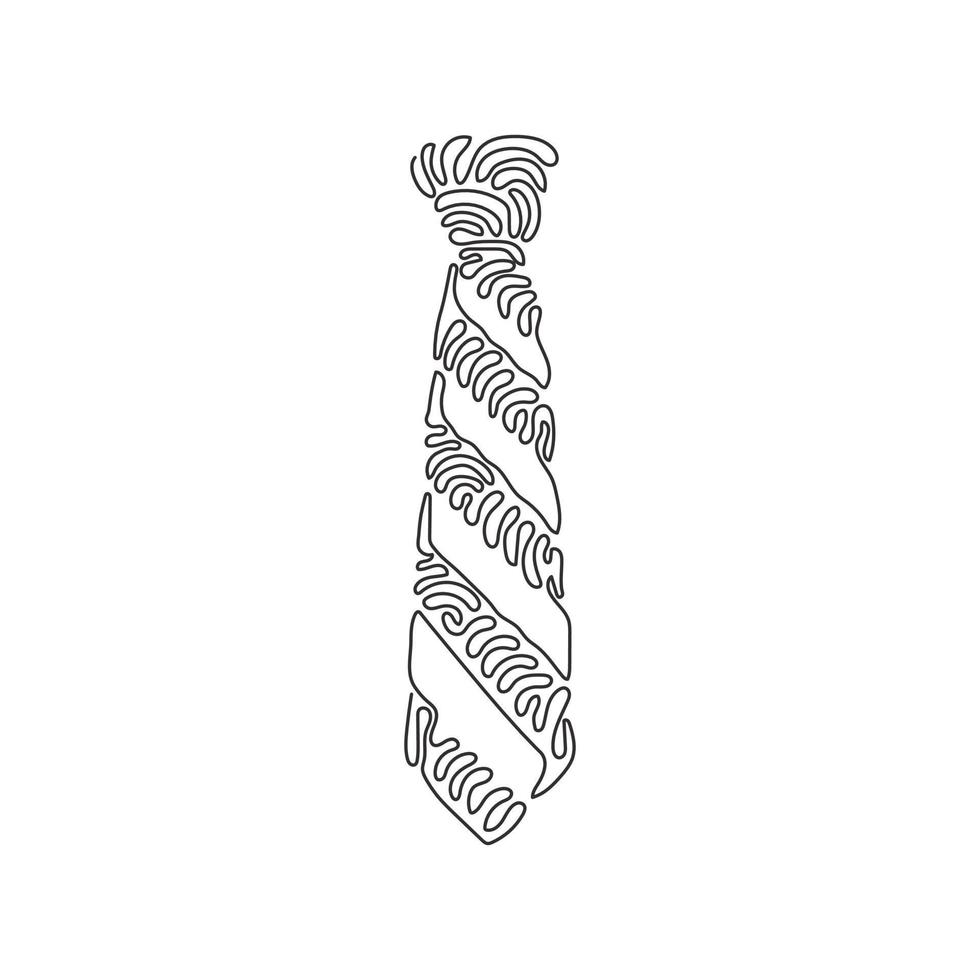 Single one line drawing striped tie icon. Necktie and neckcloth symbol. Template Father's Day greeting card with striped necktie. Swirl curl style. Continuous line design graphic vector illustration