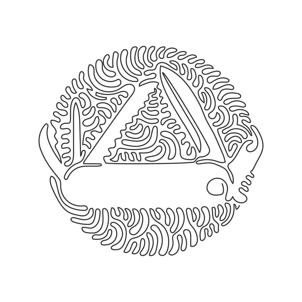 Single one line drawing multifunctional pocket knife, camping and hiking equipment. Camping knife tool. Swirl curl circle background style. Continuous line draw design graphic vector illustration