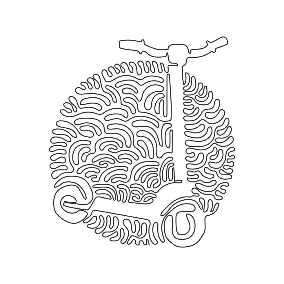 Single one line drawing electric scooter. Electric transport. Eco transportation. Urban lifestyle. Swirl curl circle background style. Modern continuous line draw design graphic vector illustration