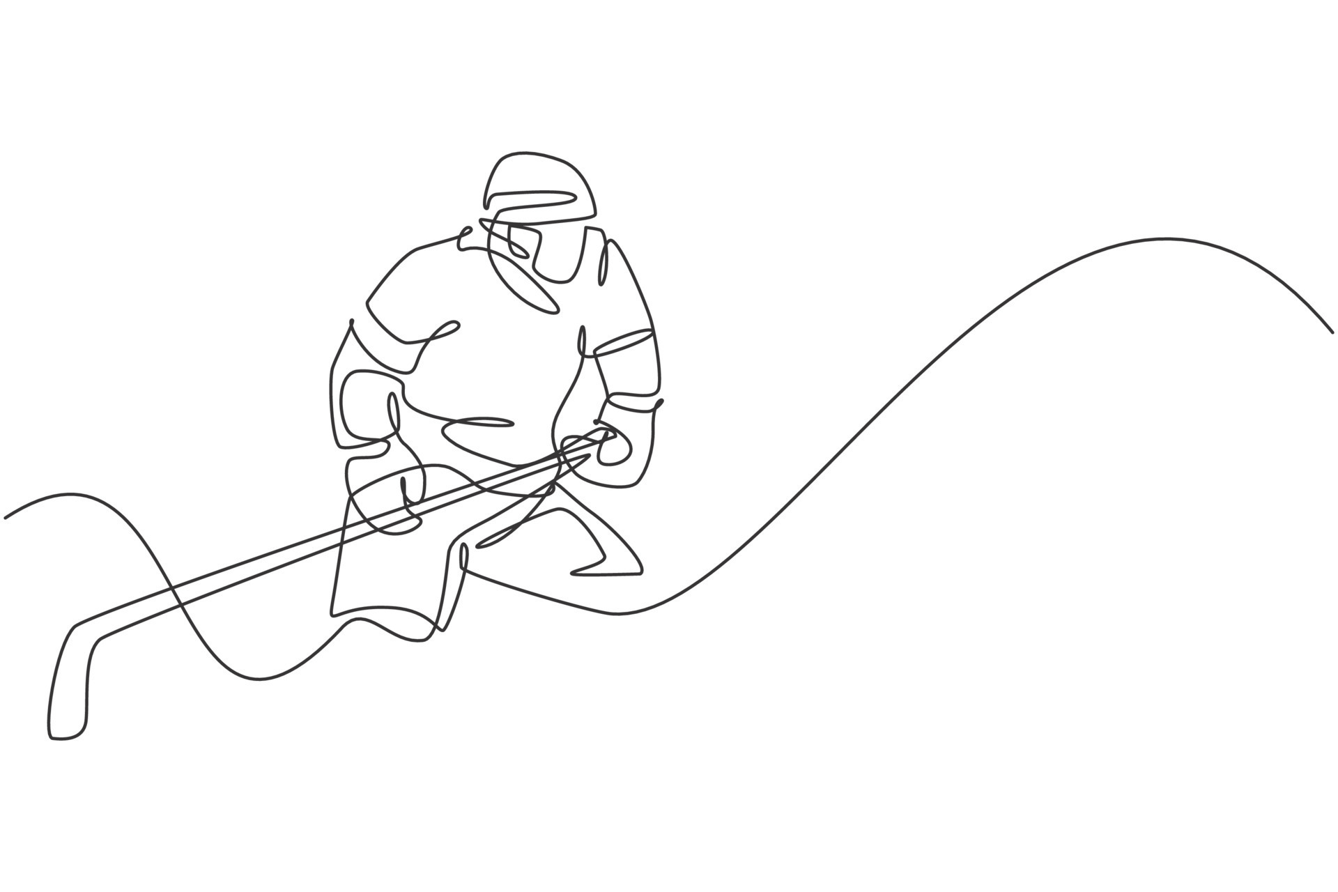 One continuous line drawing of young professional ice hockey player