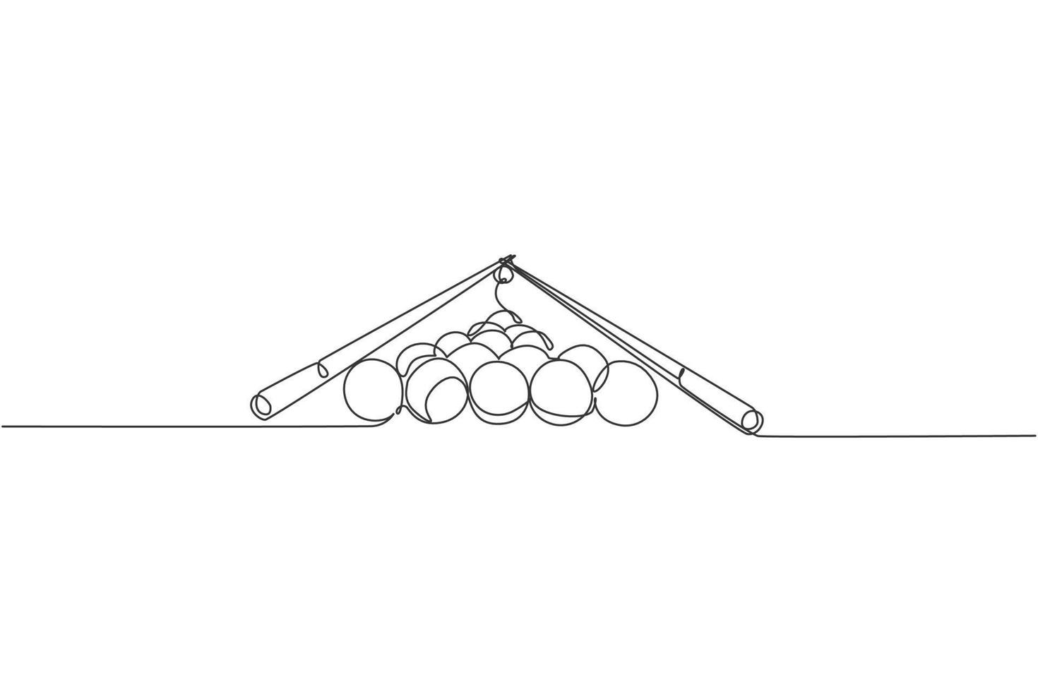 Single continuous line drawing of triangle pyramid balls stack for pool billiards game at billiard room. Indoor sport game concept. Trendy one line draw design vector illustration graphic